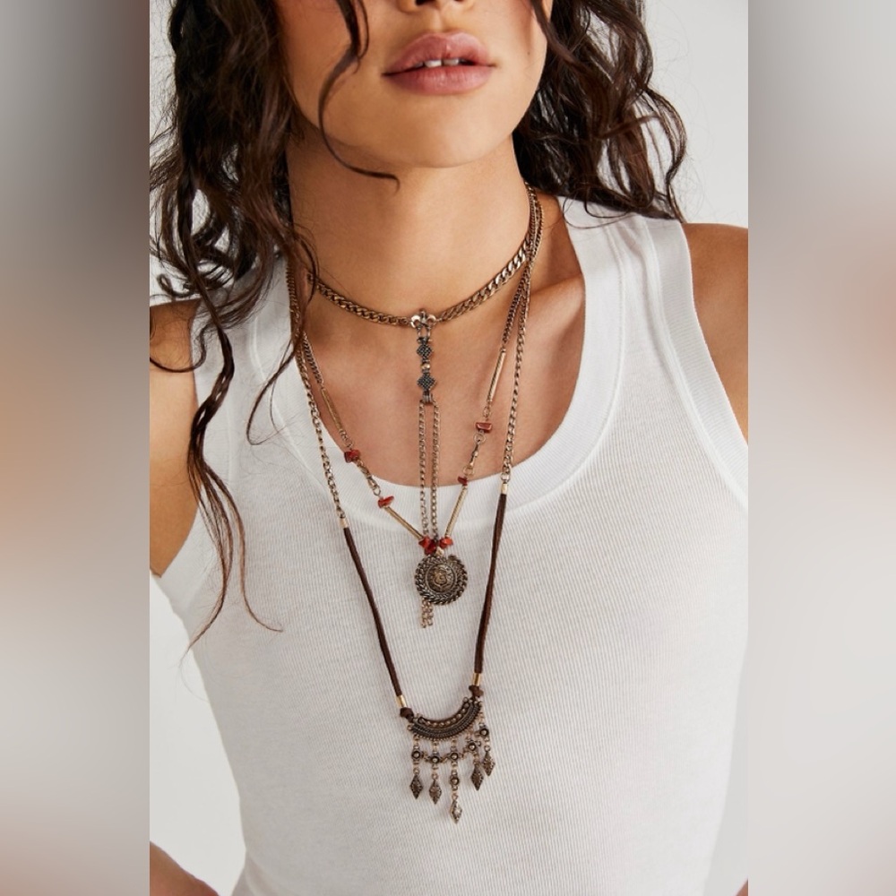 Free People Can't Stand The Rain Layered Necklace NWT